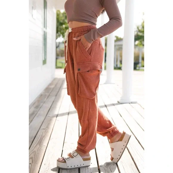 POL Brick Waffle Knit Regular Fit Waffle Knit Cotton Joggers - Picture 9 of 10